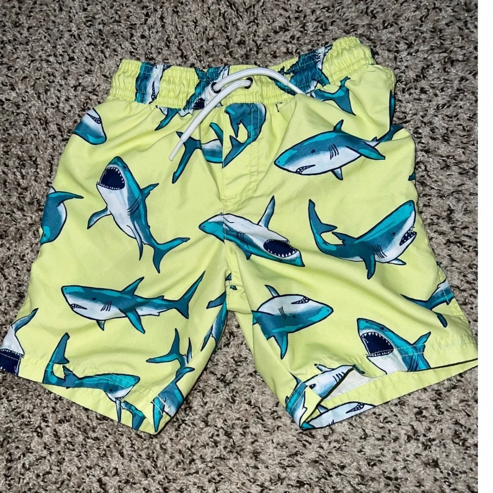 Carters Child of Mine Boys Shark Swim Trunks Neon Yellow Blue‎ 5T 5A 6R185710